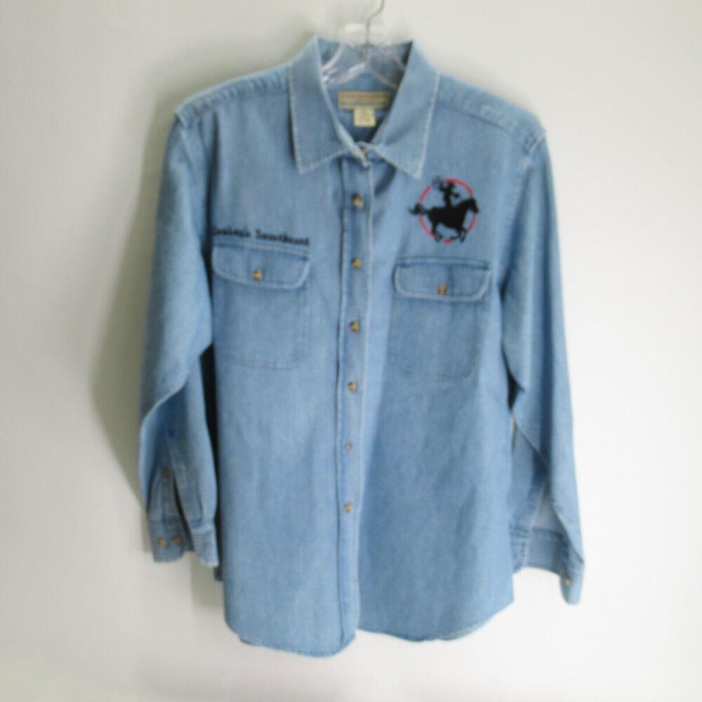 Cambridge Clothing Co Denim Top Women L Cowboys Sweetheart Rodeo Cotton Blue